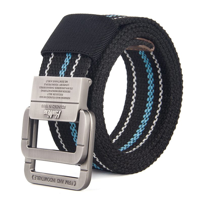 Canvas Riem Heren Legering Dubbele Ring Gesp Mode Denim Tiener Studenten Broek Vrouwelijk