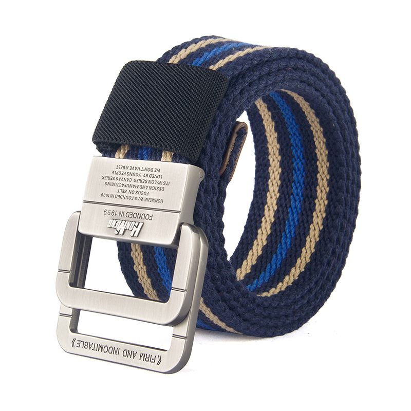 Canvas Riem Heren Legering Dubbele Ring Gesp Mode Denim Tiener Studenten Broek Vrouwelijk