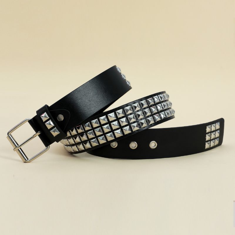 Damesriem Mode Punk Klinknagel Ingelegde Brede Riem Met Air Eyelet Jeans