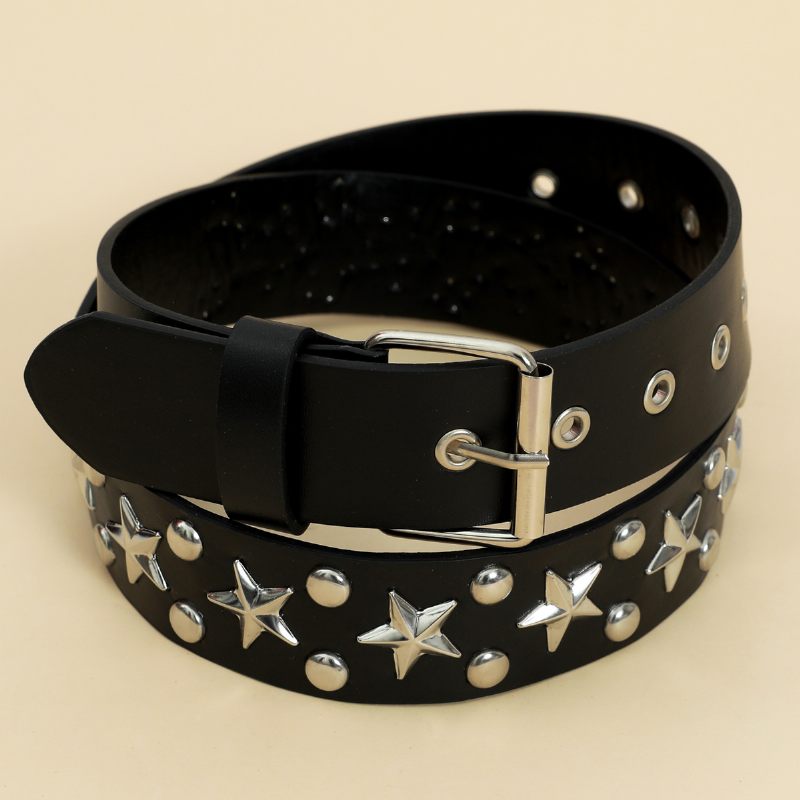 Damesriem Mode Punk Klinknagel Ingelegde Brede Riem Met Air Eyelet Jeans