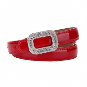 Strass Gesp Riem Dames Decoratieve Jurk Lakleer Echt Leer Dunne Taille Afdichting