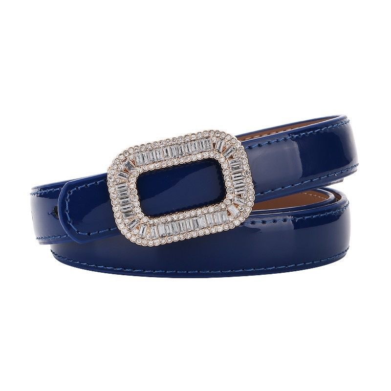 Strass Gesp Riem Dames Decoratieve Jurk Lakleer Echt Leer Dunne Taille Afdichting