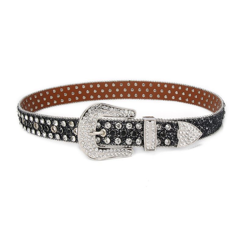 Strass Riem Persoonlijkheid Stijl Legering Pin Gesp Pu Materiaal Mannen En Vrouwen Mode Winter Aanbieding