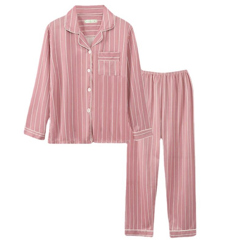 Broeken Met Lange Mouwen Pyjama's Dames Revers Vest Strepen Set Huiskleding