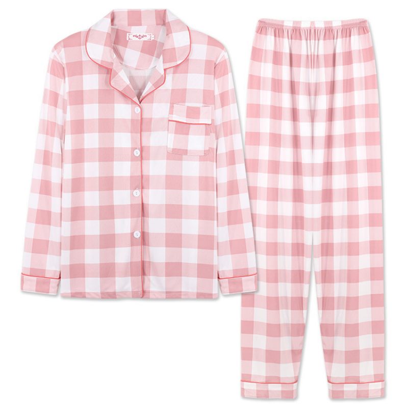 Broeken Met Lange Mouwen Pyjama's Dames Revers Vest Strepen Set Huiskleding