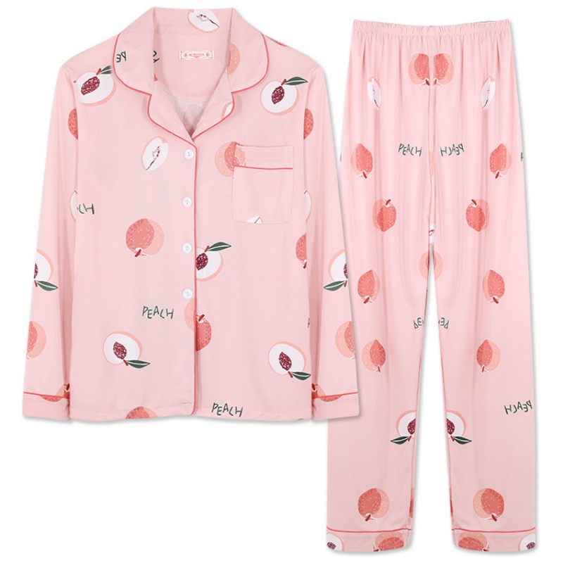 Broeken Met Lange Mouwen Pyjama's Dames Revers Vest Strepen Set Huiskleding