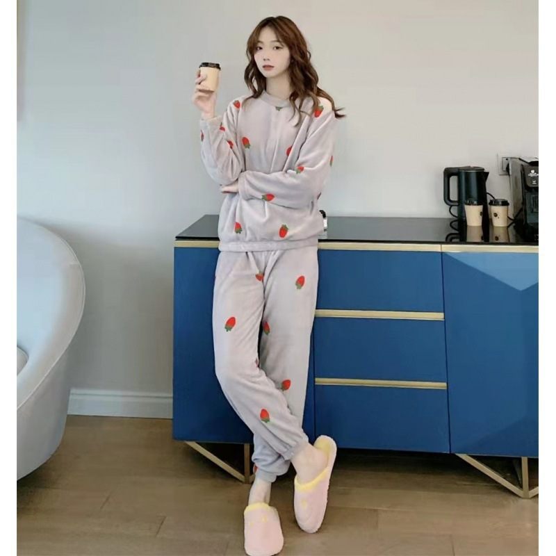 Coral Fluwelen Set Pyjama Dames Huiskleding Verdikte Nachtjapon