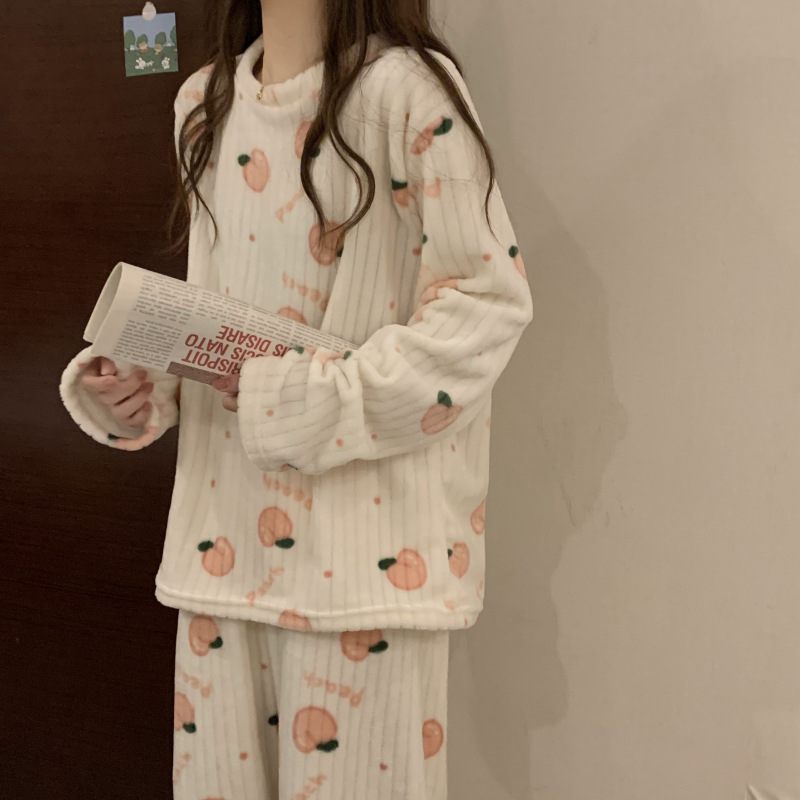 Coral Fluwelen Set Pyjama Dames Huiskleding Verdikte Nachtjapon