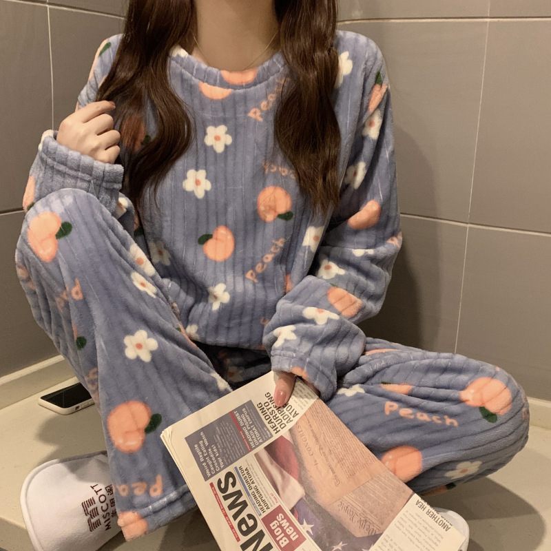 Coral Fluwelen Set Pyjama Dames Huiskleding Verdikte Nachtjapon