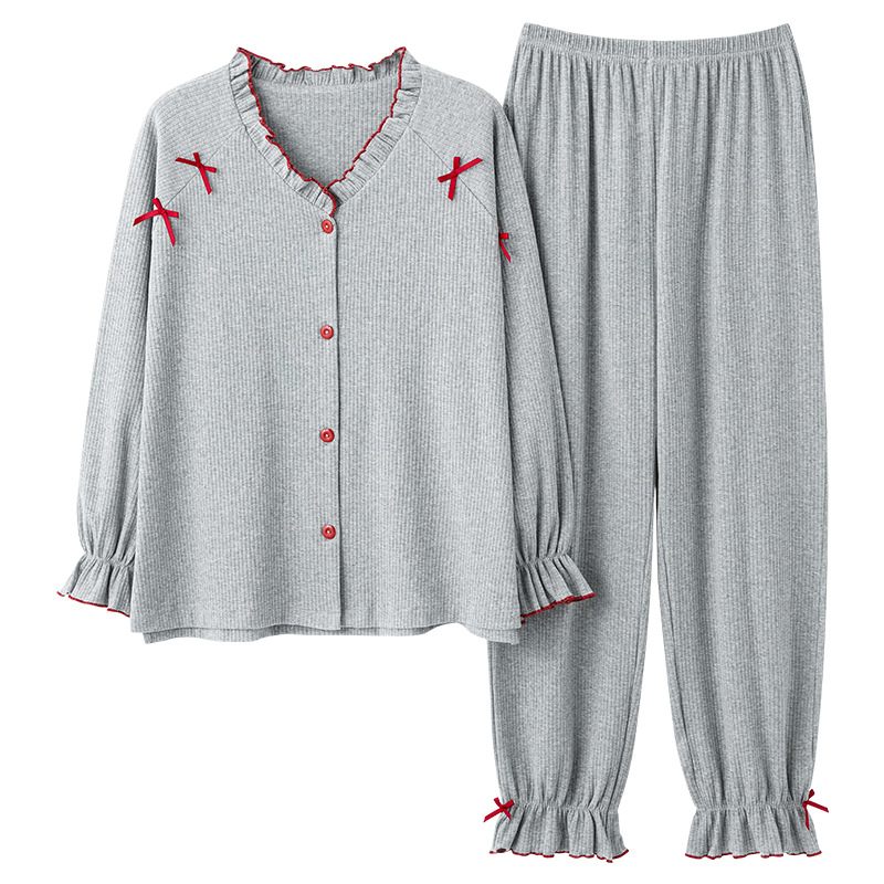 Dames Pyjama Katoen Vest Lange Mouwen Broek Tweedelig Pak Schattig Homewear