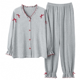 Dames Pyjama Katoen Vest Lange Mouwen Broek Tweedelig Pak Schattig Homewear