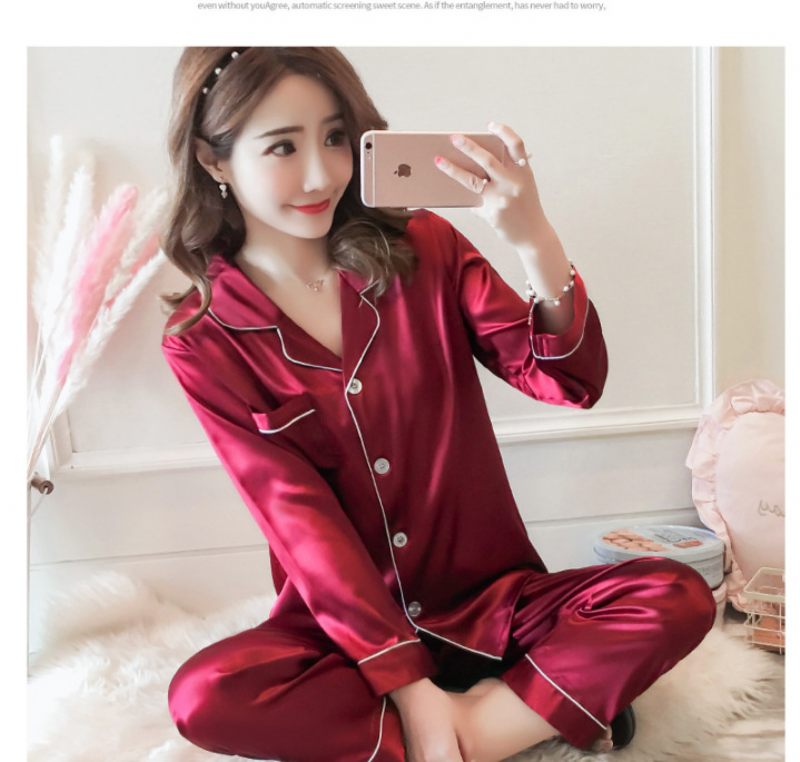 Dames Pyjama Los Effen Kleur Vest Lange Mouw Zijden Homewear Pakken