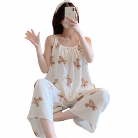 Dames Pyjama Met Jarretels Katoen Zijde Bloemen Sexy Homewear Set