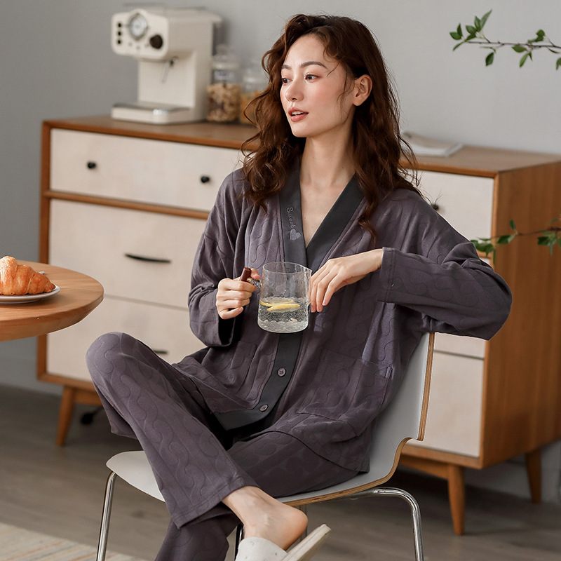 Dames Pyjama Met Lange Mouwen Katoenen Vest Homewear