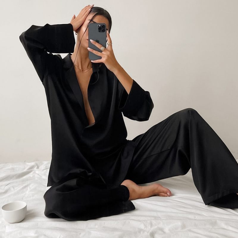 Damesloungewear Kostuum Met Lange Mouwen Shirt Dunne Broek Tweedelige Set