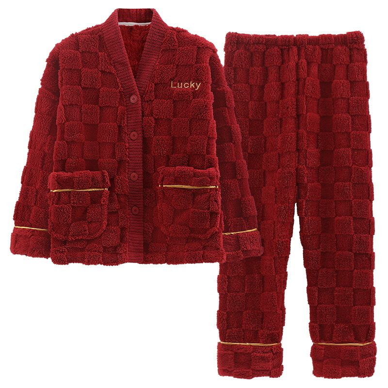 Damespyjama Dik Flanel Loungewear Rood