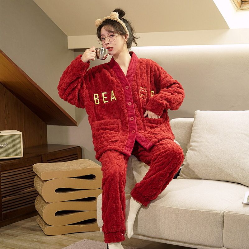 Damespyjama Dik Flanel Loungewear Rood