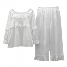 Damespyjama Sweet Cute Cotton White Homewear Tweedelige Set