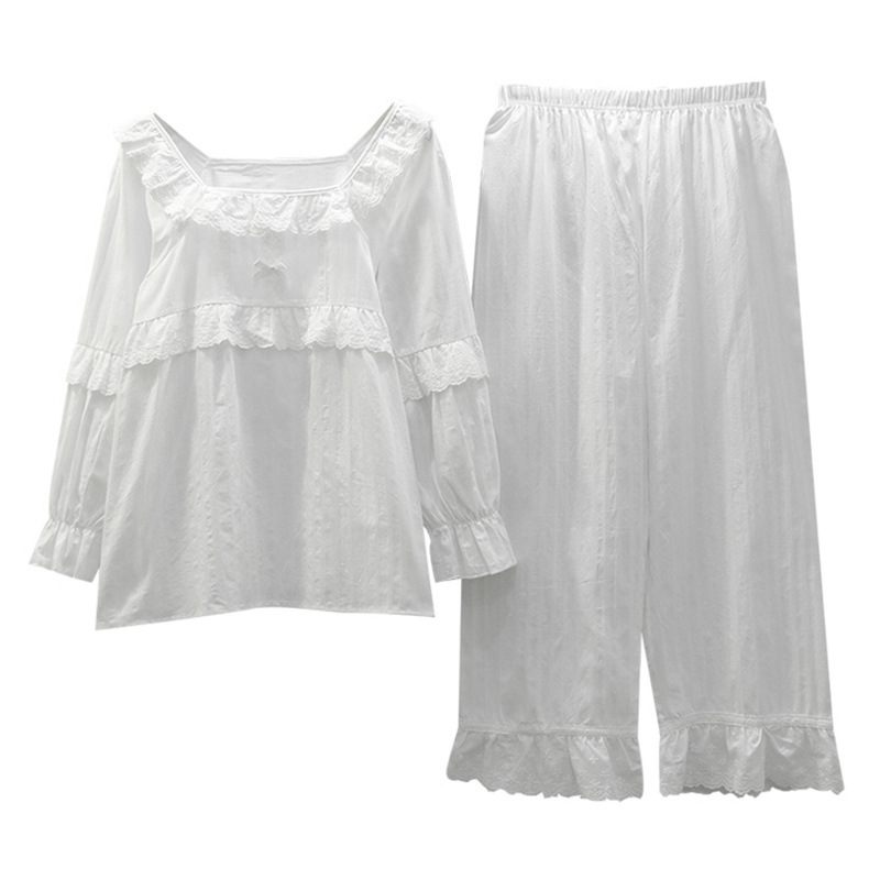 Damespyjama Sweet Cute Cotton White Homewear Tweedelige Set