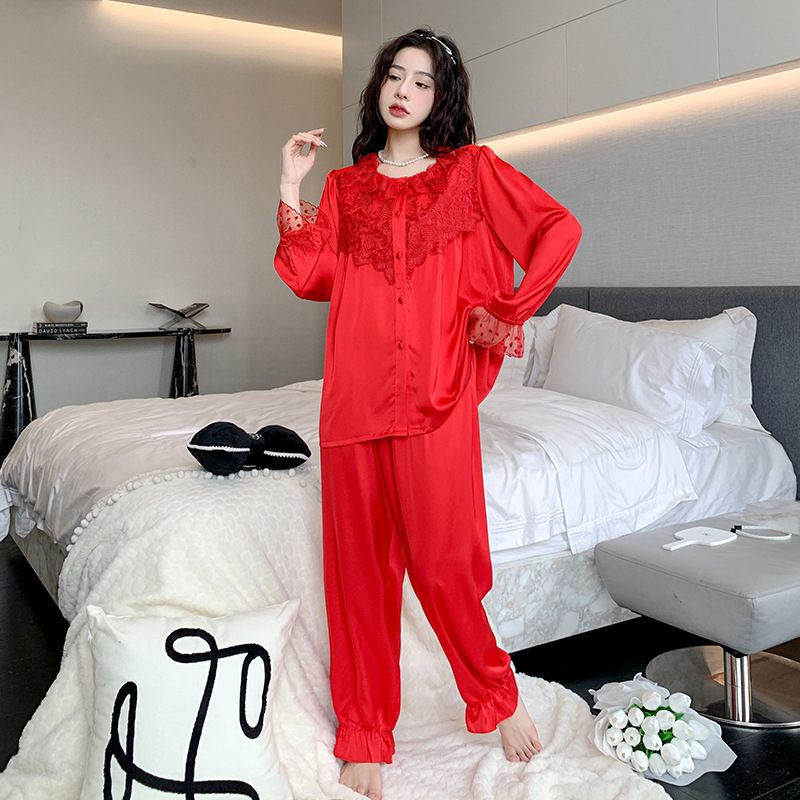 Damespyjama's Kanten Met Lange Mouwen Loungewear-sets