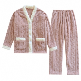 Flanel Pyjama Dames Set Warm Coral Fleece Homewear