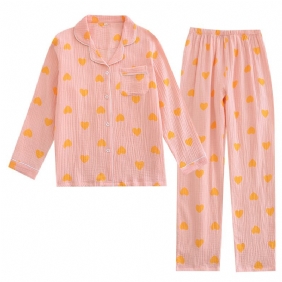 Love Ladies Pyjama Zachte Dunne Revers Homewear Met Lange Mouwen