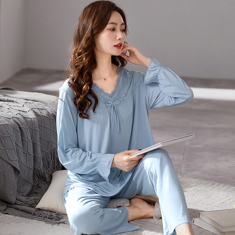 Pyjama Set Dames Loungewear Lace Long Sleeve Set