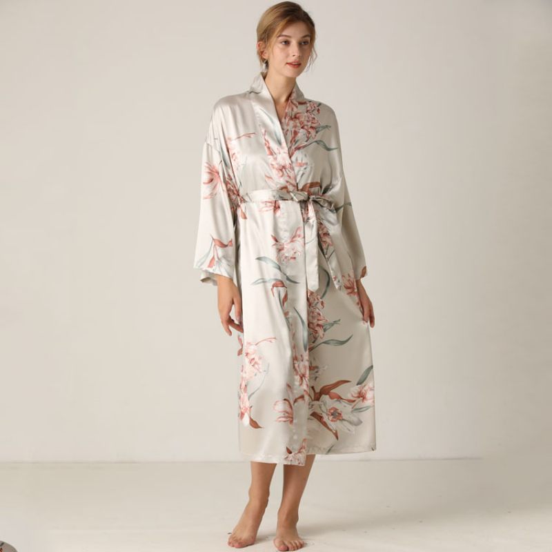 Pyjamabroek Voor Dames Bedrukt Halflang Nachthemd Met Veters Loungewear