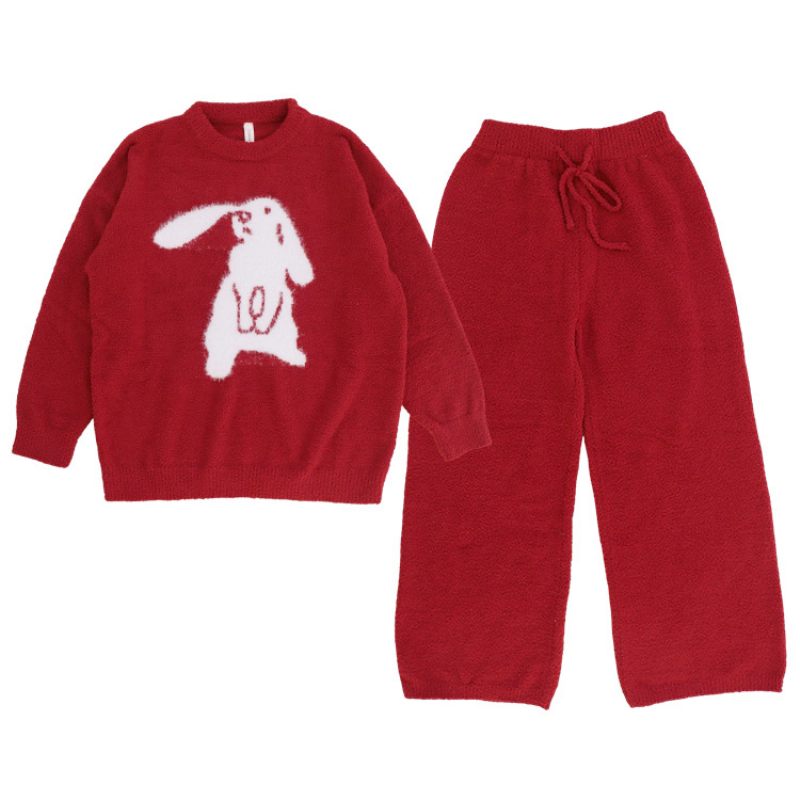 Pyjama's Voor Dames Warm Half Fleece Casual Homewear-pakken Met Lange Mouwen