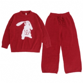 Pyjama's Voor Dames Warm Half Fleece Casual Homewear-pakken Met Lange Mouwen