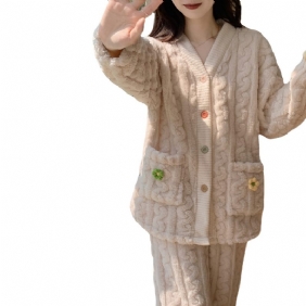 Verdikte Koraalfleece Pyjama Lady Zoete Warme Huiskleding Set