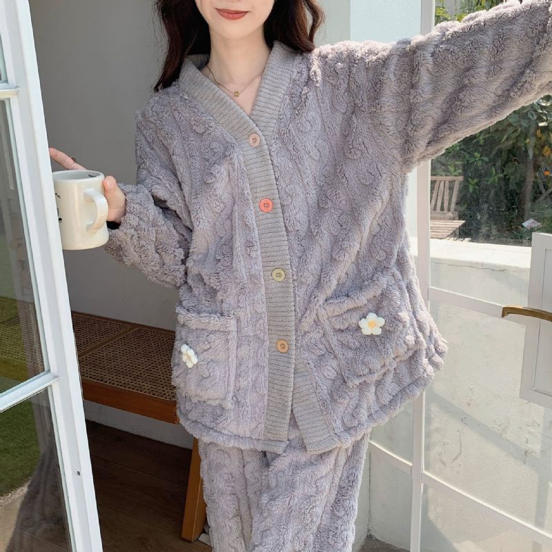 Verdikte Koraalfleece Pyjama Lady Zoete Warme Huiskleding Set