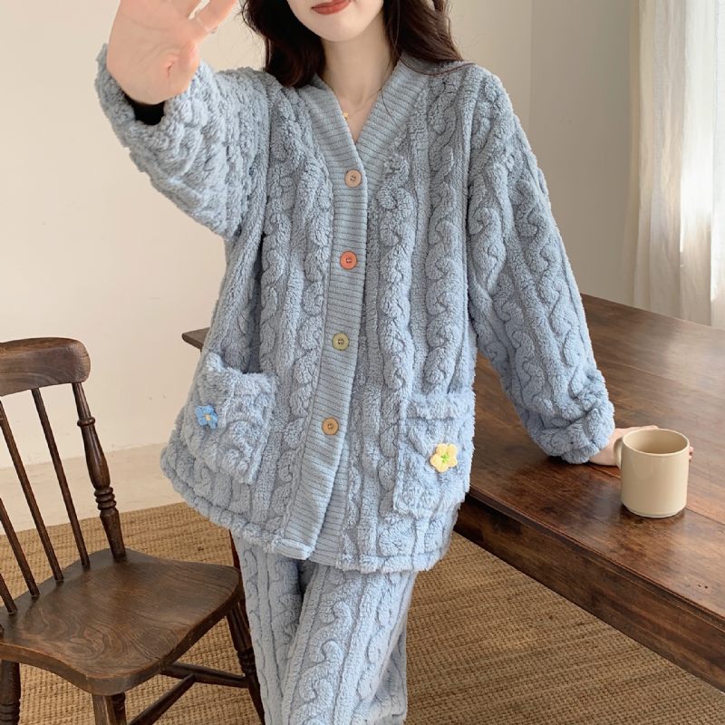 Verdikte Koraalfleece Pyjama Lady Zoete Warme Huiskleding Set