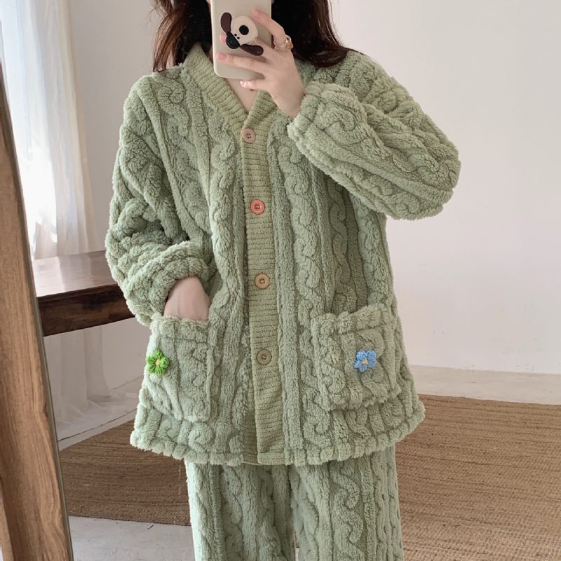 Verdikte Koraalfleece Pyjama Lady Zoete Warme Huiskleding Set