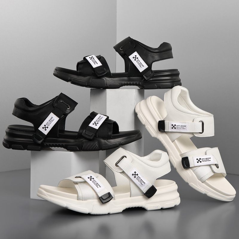 2024 Sandalen Paar Zomer Lederen Koeienhuid Mannen Casual Strand Schoenen Klittenband Slippers Grote Maat Heren