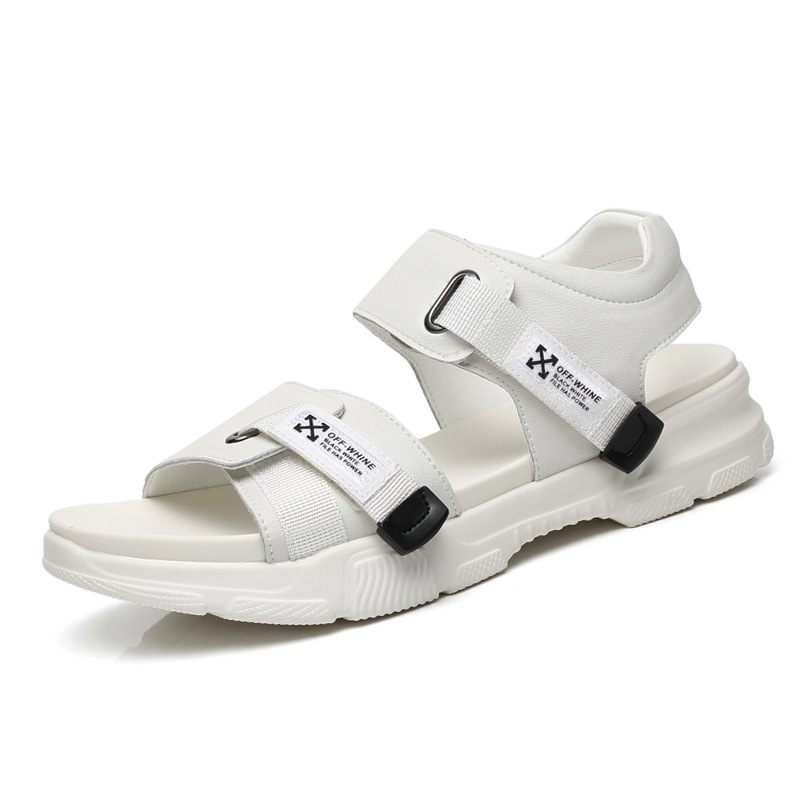 2024 Sandalen Paar Zomer Lederen Koeienhuid Mannen Casual Strand Schoenen Klittenband Slippers Grote Maat Heren