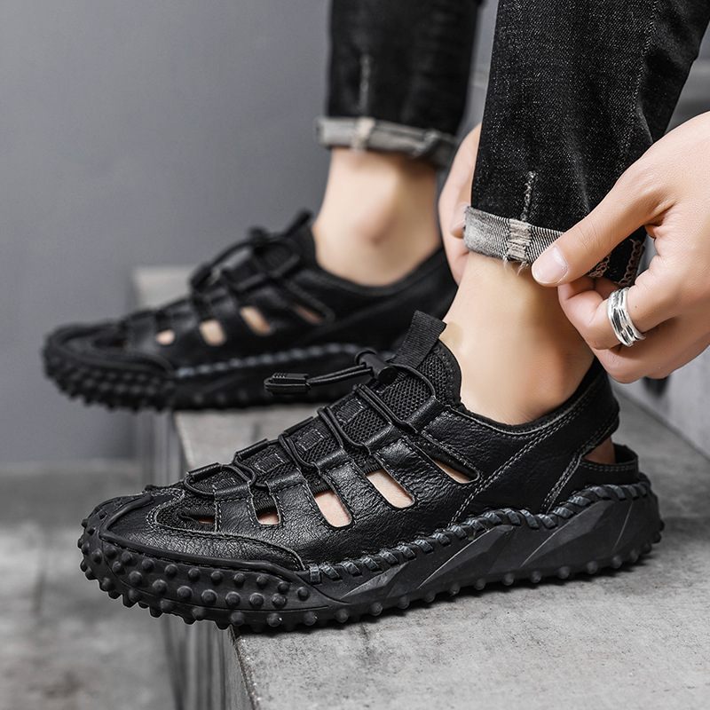 2024 Zomer Ademend Baotou Sandalen Lichtgewicht Grote Maat Outdoor Strand Schoenen Retro Trendy Casual Herenschoenen Dikke Bodem