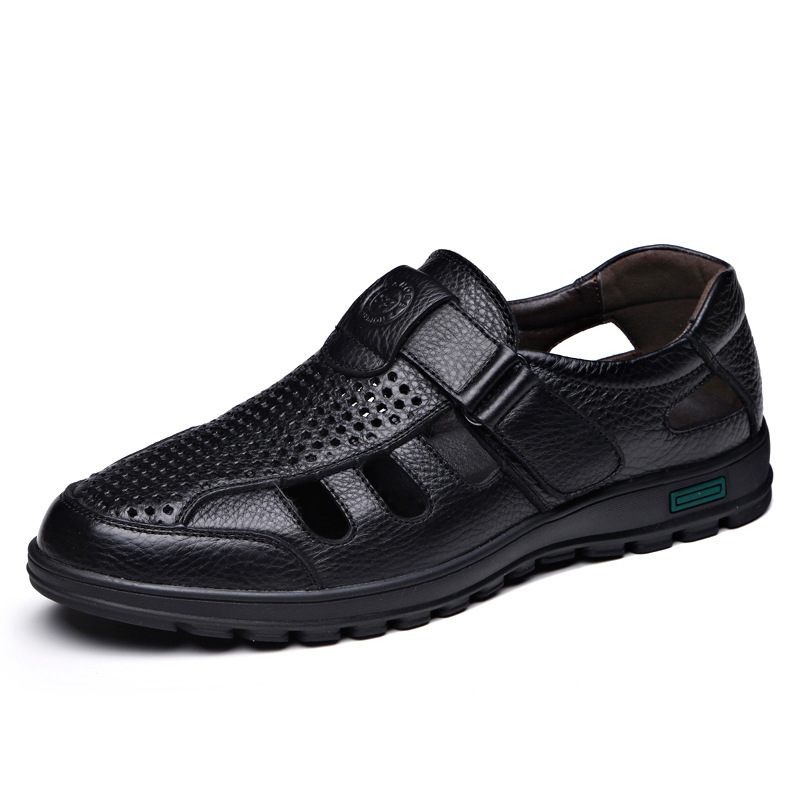 2024 Zomer Heren Leren Sandalen Ademend Antislip Hollow Out Dad Herenschoenen Cool Dress Shoes