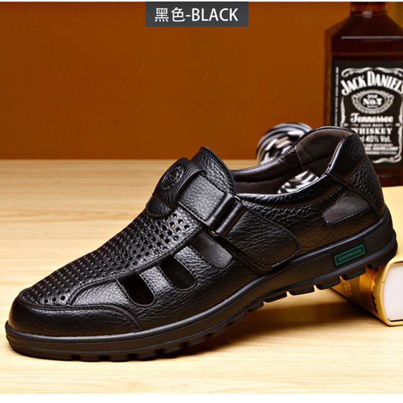 2024 Zomer Heren Leren Sandalen Ademend Antislip Hollow Out Dad Herenschoenen Cool Dress Shoes