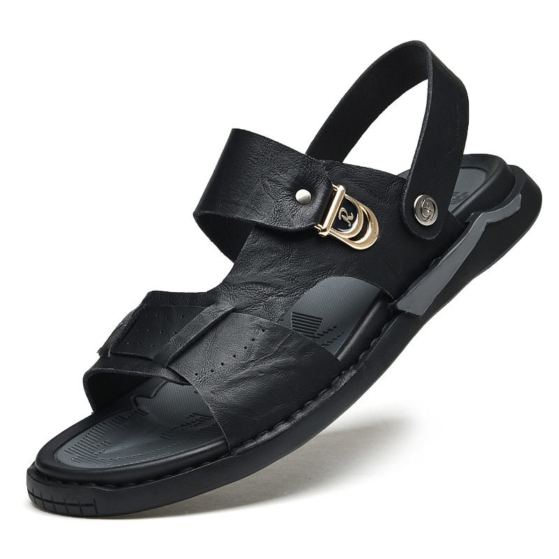 2024 Zomer Nieuwe Heren Leren Sandalen Outdoor Ademende Slippers Mode Retro Casual Strandschoenen