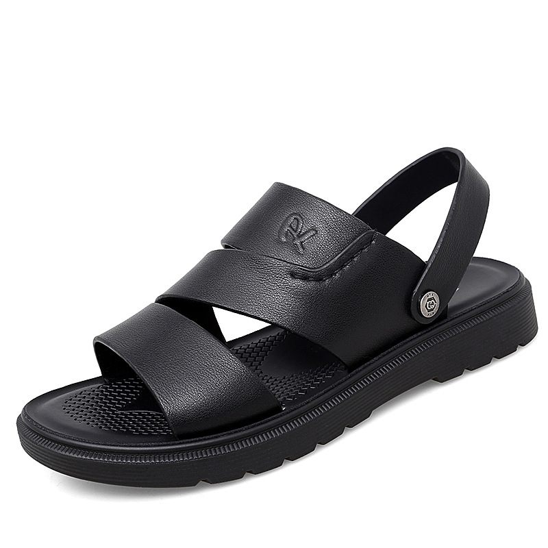 2024 Zomer Nieuwe Lederen Herensandalen Met Zachte Zool Mode Casual Strand Voor Tweeërlei Gebruik Slippers Schoenen