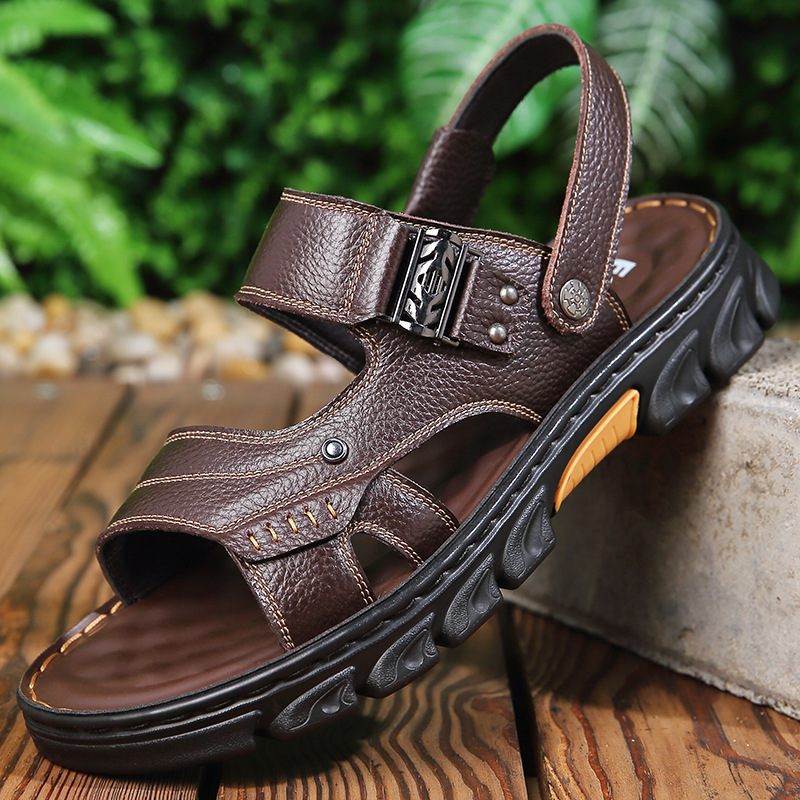 2024 Zomer Nieuwe Leren Herensandalen Comfortabele Strandschoenen Sandalen Pantoffels Trendy Herenschoenen Voor Tweeërlei Gebruik