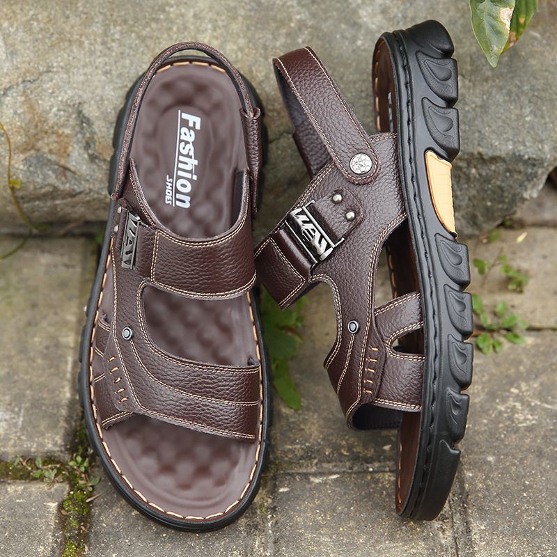 2024 Zomer Nieuwe Leren Herensandalen Comfortabele Strandschoenen Sandalen Pantoffels Trendy Herenschoenen Voor Tweeërlei Gebruik