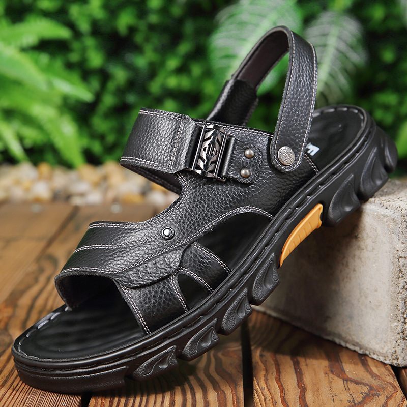 2024 Zomer Nieuwe Leren Herensandalen Comfortabele Strandschoenen Sandalen Pantoffels Trendy Herenschoenen Voor Tweeërlei Gebruik