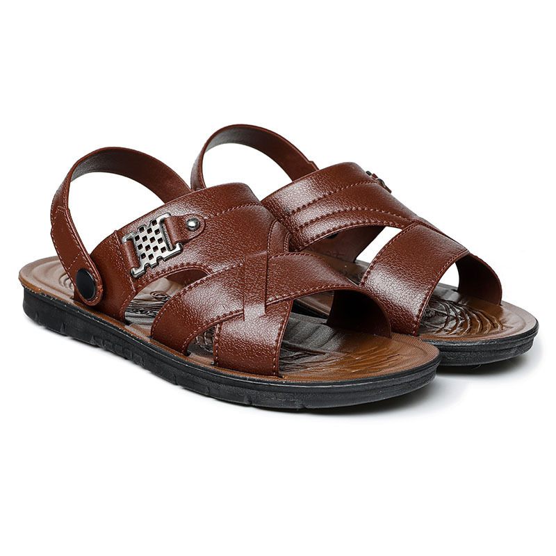 2024 Zomer Nieuwe Leren Sandalen Heren Casual Dad Slippers Voor Tweeërlei Gebruik Strandschoenen