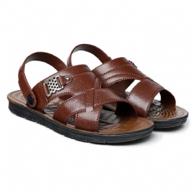 2024 Zomer Nieuwe Leren Sandalen Heren Casual Dad Slippers Voor Tweeërlei Gebruik Strandschoenen