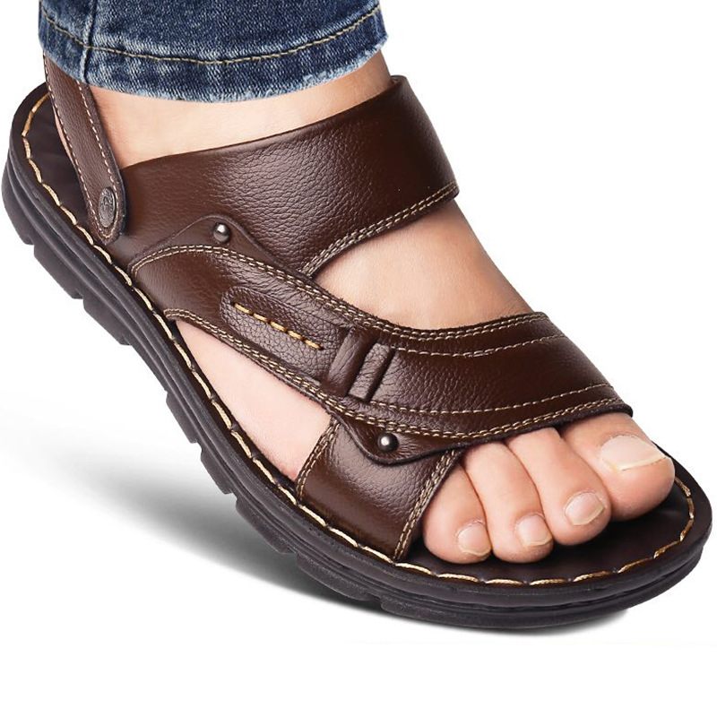 2024 Zomer Nieuwe Leren Sandalen Heren Casual Strandschoenen Antislip Slip-on Slippers