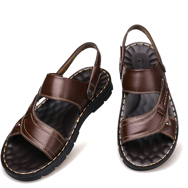 2024 Zomer Nieuwe Leren Sandalen Heren Casual Strandschoenen Antislip Slip-on Slippers