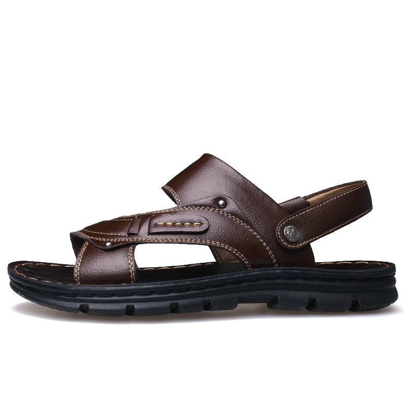 2024 Zomer Nieuwe Leren Sandalen Heren Casual Strandschoenen Antislip Slip-on Slippers