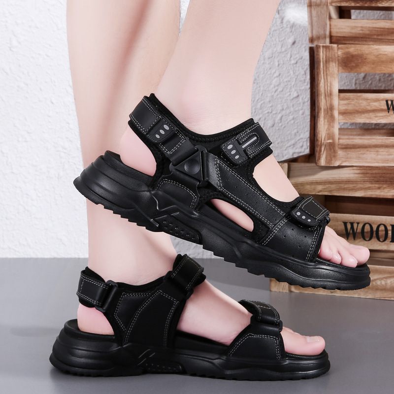 2024 Zomer Nieuwe Leren Strand Heren Sandalen Outdoor Casual Zachte Bodem Herenschoenen Grote Maat Sport Strandschoenen